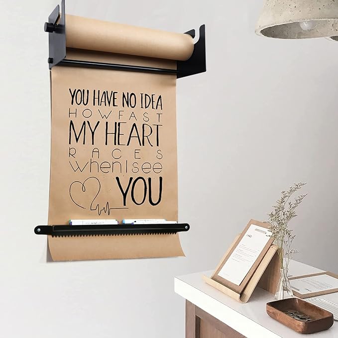 48" Kraft Paper Dispenser Wall Mount，Butcher Paper Dispenser，Paper Roll Cutter to Do Lists,Ideal for Home,Office Wall Paper Holder with Serrated Edge Cut Bar-Black