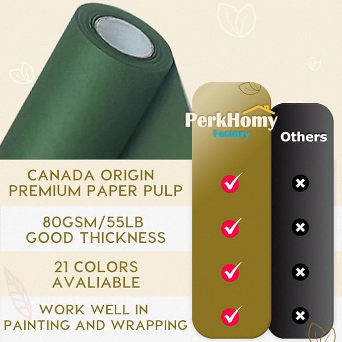 PerkHomy 36" x 2,400" (200') Dark Green Kraft Paper Roll for Craft Bulletin Board Paper Art Table Covering Crafting Gift Wrapping Bouquet Packing Parcel 80GSM 55LB (Dark Green, 36" x 200')