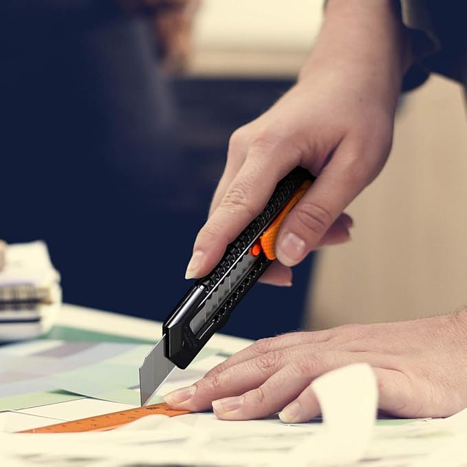 REXBETI 12-Pack Utility Knife, Retractable Box Cutter for Cartons, Cardboard and Boxes, 18mm Wider Razor Sharp Blade, Smooth Mechanism, Perfect for Office and Home use