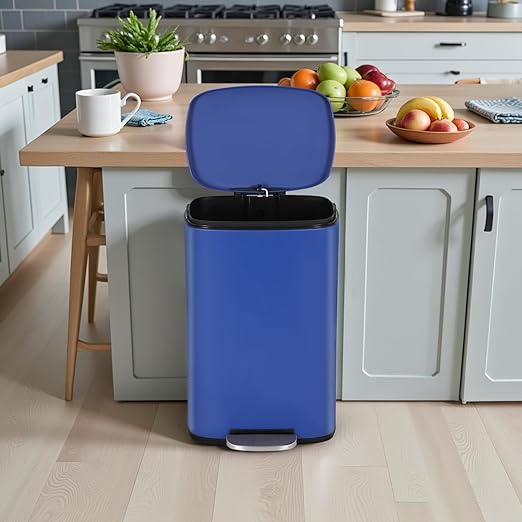PayLessHere Stainless Steel Trash Can with Lid - Removable Inner Bucket, Foot Pedal Soft Close for Office, Home, Kitchen Garbage Bin (Deep Blue, 13 G)