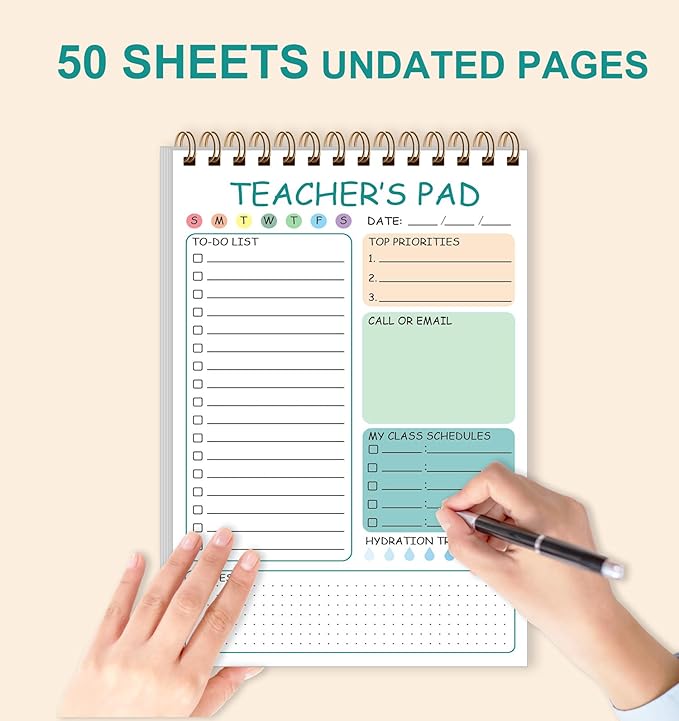 Teacher Notepad - Teacher To Do List Notepad, Spiral Checklist Notebook Organizer for Teachers Notes Task Appointment, Teacher Appreciation Gifts, 5.8'' x 8.3'', Green