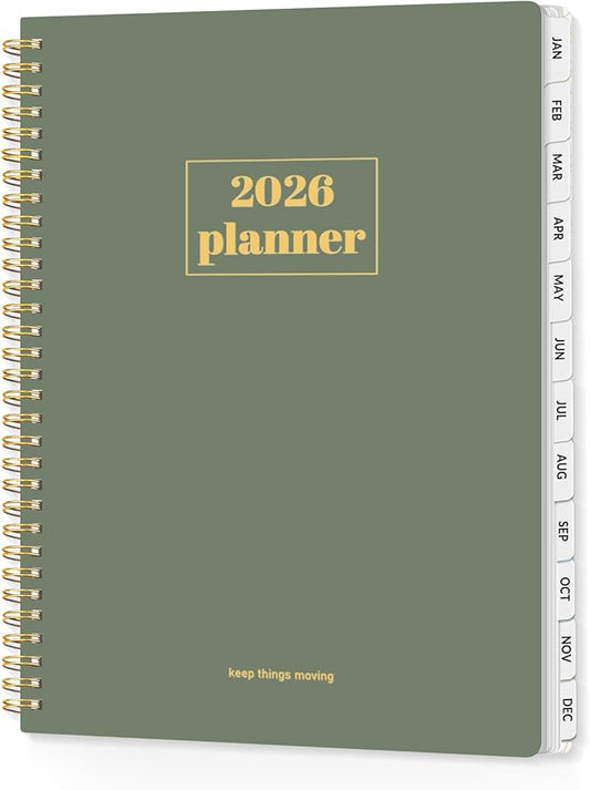 SUNEE Planner 2026 Weekly and Monthly, January 2026-December 2026, 8.5"x11", Tabs, Note Pages,Spiral Binding, Sage Green