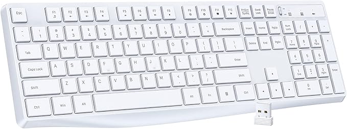 Lovaky Wireless Keyboard, 2.4G Ergonomic Wireless Computer Keyboard, Enlarged Indicator Light, Full Size PC Keyboard with Numeric Keypad for Laptop, Desktop, Surface, Chromebook, Notebook, Snow White