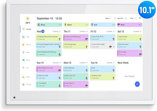 Digital Calendar, 10.1 Inch Smart Electronic Desk Calendar & Chore Chart, Touchscreen Interactive Display for Family Schedules with Meal Planner & Picture Frame & Lists