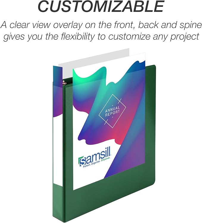 Samsill 1 Inch 3 Ring Binder, Made in USA, Economy Round Ring, Clear View Cover, 200 Sheet Capacity - for School, Home, Office - Forest Green