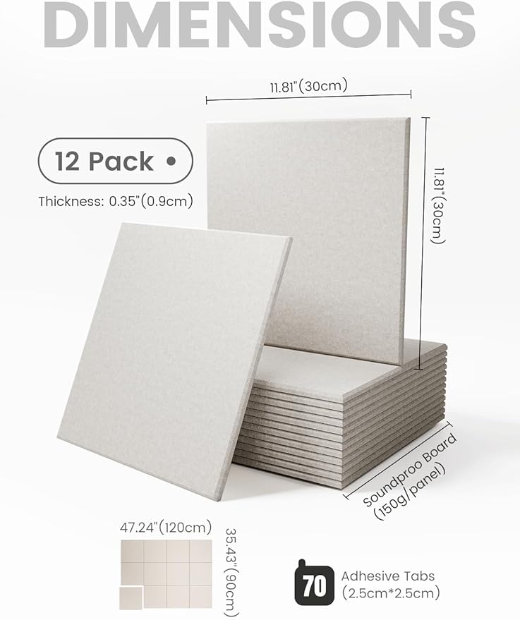 Felt Bulletin Board Tiles Large 48" x 36" Cork Board Alternative-12 Pack with 70 Adhesive Tabs, Thick Slat Wall Panels for Office Decor, Push Pin Board Wall Organizer Alternative - Oatmeal