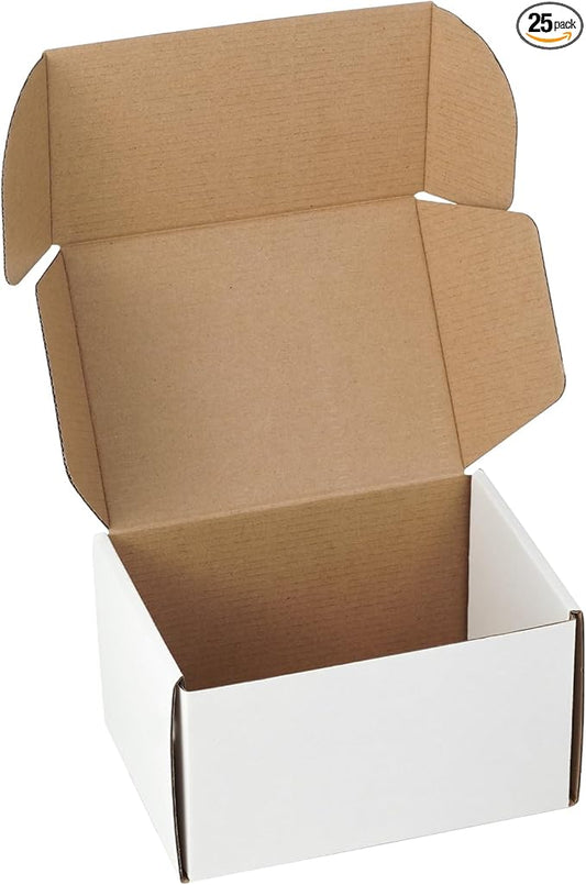 25 Pack 7"x5"x4" inch Small Shipping Boxes White Corrugated Cardboard Box for Small Business, Mailer, Shipping, and Packing