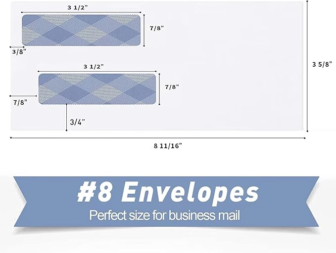 750#8 Self Seal Business Envelopes, PANDRI No.8 Double Window Design for Business and Quickbooks Check(invoice not fit), Documents Secure Mailing - Number 8 Size 3 5/8 X 8 11/16-24LB
