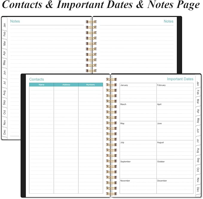 2026 Planner - Planner 2026 from January 2026 - December 2026, Weekly & Monthly Planner Spiral Bound with 12 Monthly Tabs, Inner Pocket, 6.4" x 8.5", Black-B