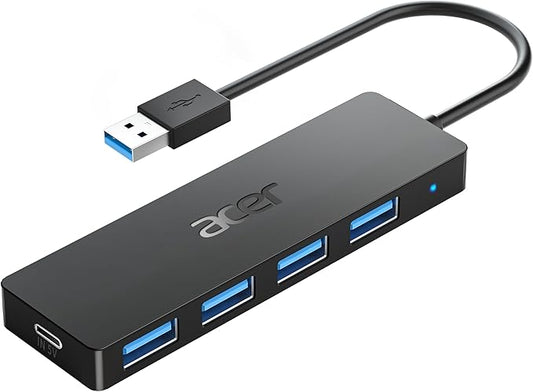 Acer USB Hub 4 Ports, Multiple USB 3.0 Hub, USBA Splitter for Laptop with Type C Power Port, Extender for A Port Laptop, PC, Desktop and More (0.7ft)