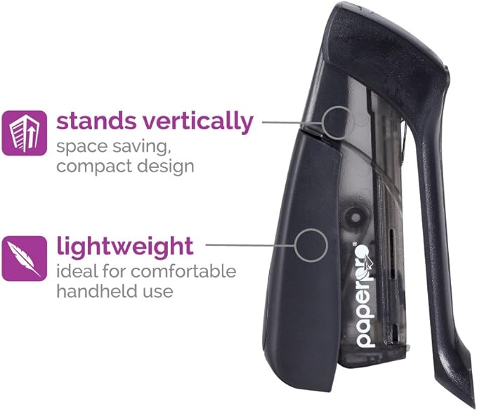 PaperPro Compact Classic Desktop Stapler, 15 Sheet Capacity, No Effort, One Finger, 80% Easier Stapling, Black