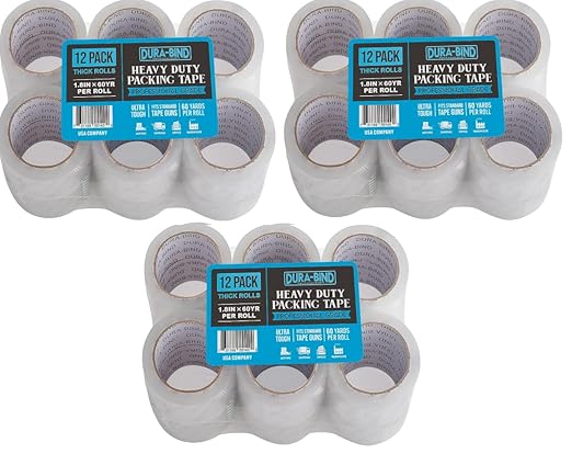 Heavy Duty Clear Packing Tape 1.8 Inch x 60 Yards. Bulk Package. Tough Transparent Packing Tape Refills for Shipping, Moving, Mailing, and All Box Types. Professional Grade.