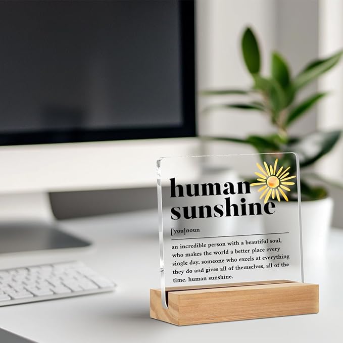 Christmas Thank You Gifts, Human Sunshine Definition Table Desk Decor, Appreciation Gifts for Teacher Coworkers Nurse Women Men, Inspirational Acrylic Sign, Thank You Gifts, Acrylic Plaque with Stand, Office Home Bedroom Decor
