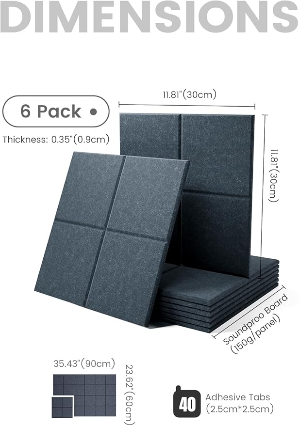 Large Felt Bulletin Board 36" x 24"Cork Board Alternative-6 Pack with 40 Safe Removable Adhesive Tabs, Cork Boards for Walls Cork Board for Home Office Classroom Pin Board-Deep Charcoal Blue