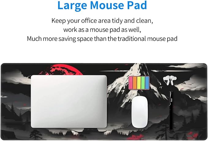 Extended Gaming Mouse Pad, Large Desk Mat XL Anime Mouse Pad Waterproof with Stitched Edges, Non-Slip Desktop Pad for Home and Office, Level Up Your 31.5x11.8 Inch (Snow Mountain)