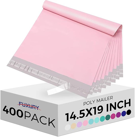 Fuxury 400 Pcs Poly Mailers 14.5x19 Inch, Bulk Shipping Bags for Clothing, Strong Adhesive Shipping Envelopes for Small Business Suppliers,Waterproof Mailers Poly Bags Mailing Envelopes Light Pink