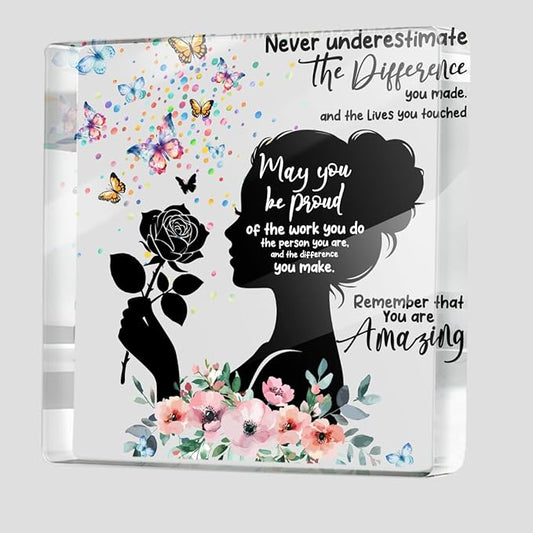 Inspirational Gifts for Women Friends Birthday, Flower Butterfly Acrylic Sign Thank You Gifts for Coworker, Appreciation Gift, Farewell Gift for Friends Female Nurse Teacher Counselor Boss Lady Sister