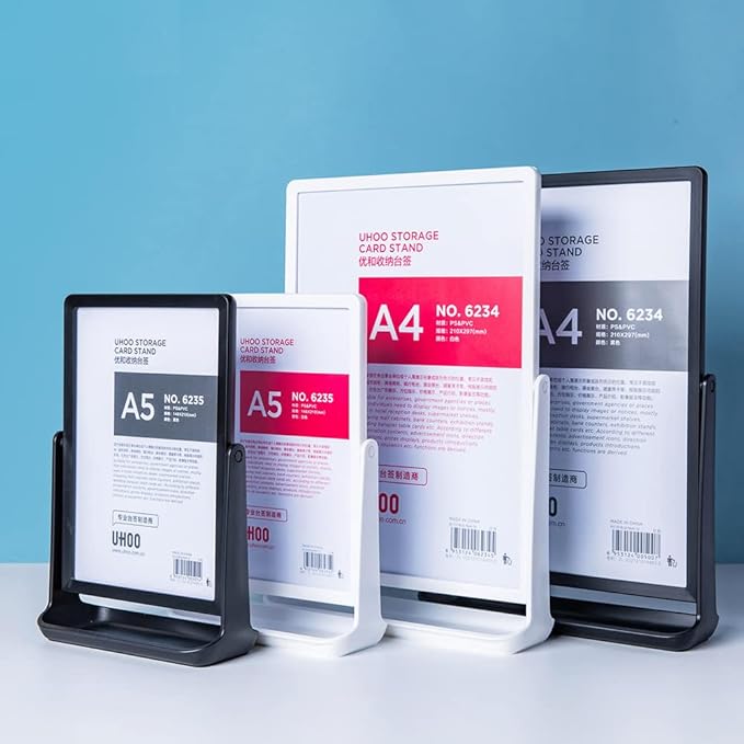 ABS Plastic Sign Holder, Menu Displays T Shape Sign Stand, Rotating Display Stand for Ads, Menu, Photos, Business Card (White A4 210×297mm/8.27×11.69 inches)