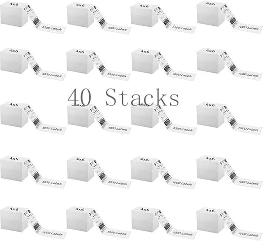OausTect 4x6 Shipping Label 40000 Fanfold Labels for Rollo, Zebra Direct Thermal Printer, with Perforations - 40 Stack (40 Stack/40000 Labels)