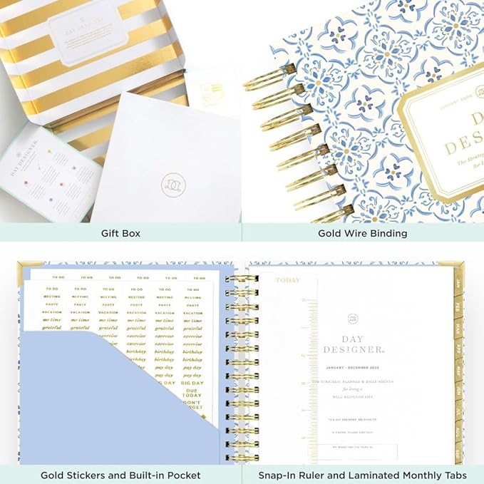Day Designer 2026 Weekly Planner – Premium Planner for Stylish Organization. Combines Weekly & Monthly Calendars, Daily Schedule, Notes Pages, Goal Setting, Stickers, Pocket & More. Elegant Laminated Cover with Gold Accents (Casa Bella Design - 2026)