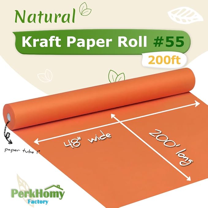 PerkHomy 48" x 2,400" (200') OrangeRed Kraft Paper Roll for Craft Bulletin Board Paper Art Table Covering Crafting Gift Wrapping Bouquet Packing Parcel 80GSM 55LB (OrangeRed, 48" x 200')