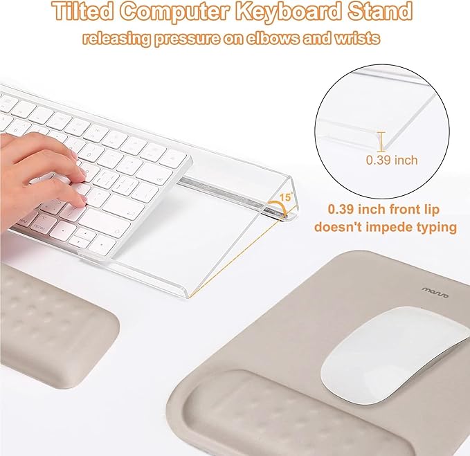 MOSISO Computer Keyboard Stand&Wrist Rest Support for Keyboard &Mouse Pad Set, Ergonomic Massage Wrist Rest Set, Easy Typing Working Acrylic Clear Stand for Office Home, Taupe Brown