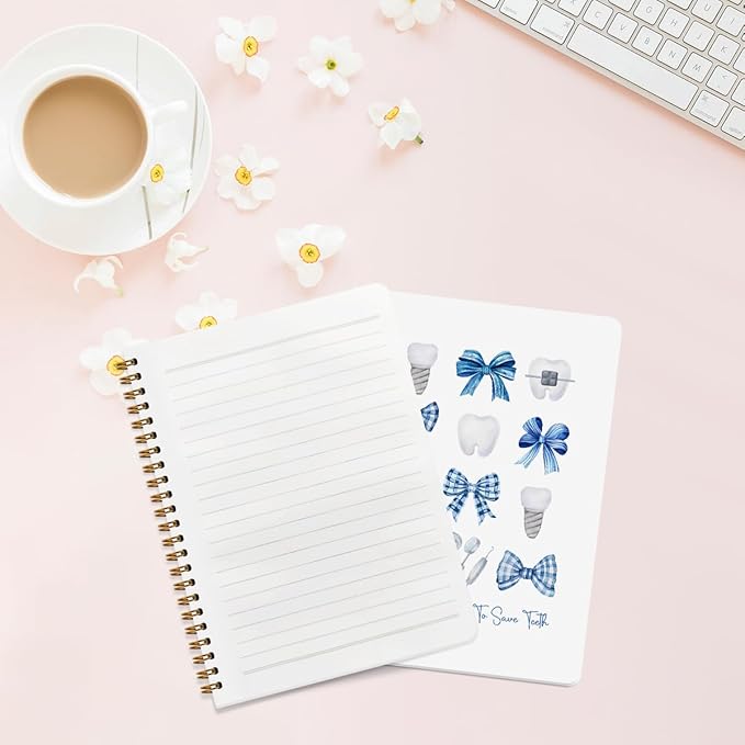 CFGBFDGH 2Pcs Blue Bow Spiral Notebooks for Work, Dental Hygienist Gifts for Women Coworker, A5 Hardcover Notebook Journal, Blue Notebook Travel Journal for Writing Office Note Taking, 8.3x5.8inch