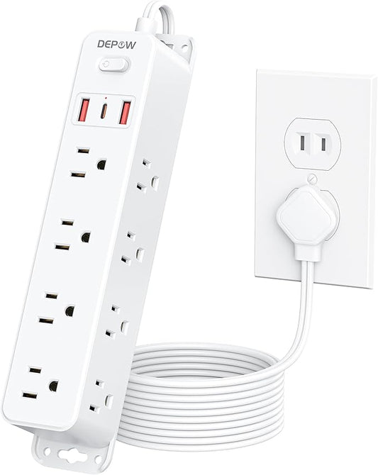 2 Prong Power Strip with 12 AC Outlets, 2 to 3 Prong Adapter, 3 USB Ports (1 USB C), 5FT Extension Cord, 1700J Two Prong Surge Protector, Wall Mountable, Ideal for Old House Non-Grounded Outlets