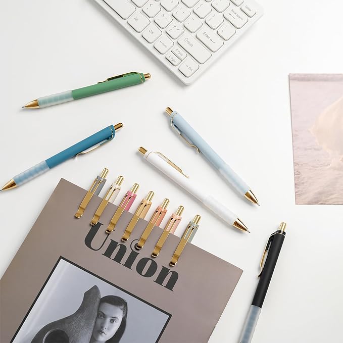 Linbsunne Ballpoint Pens Black Medium Point 1mm with Super Soft Grip Ball Point Pen for Men Women Retractable(gold-6x2 pcs)