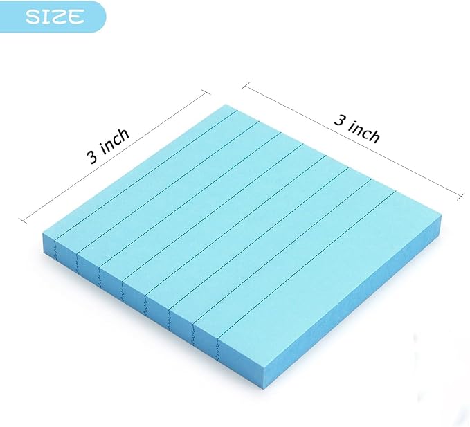 Early Buy Lined Sticky Notes 3x3 Inch, 14 Pads/Pack with Lines Notepads, 7 Bright Colors Self-Stick Pads, 80 Sheets/Pad, Total 1120 Sheets