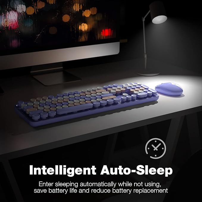 Wireless Keyboard and Mouse Combo, 104 Keys Full-Sized Typewriter Keyboards, 2.4 GHz USB Receiver Plug and Play, for Windows, PC, Laptop, Desktop (Purple Colorful)