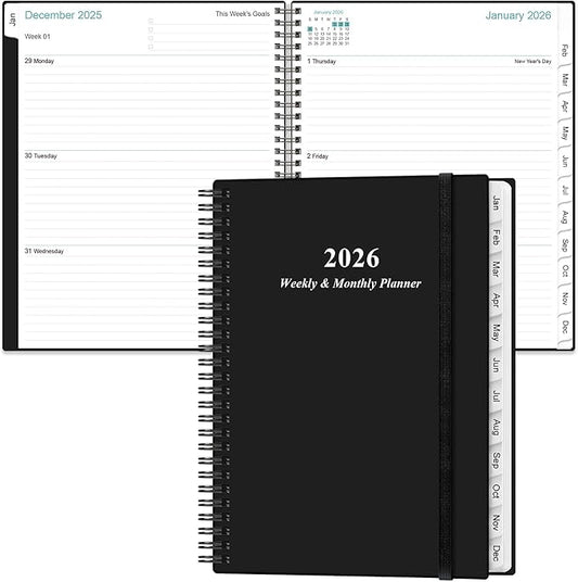 2026 Planner - Planner 2026 from January 2026 to December 2026 with 12 Monthly Tabs, Flexible Cover, Inner Pocket, 8.5" x 11", Black-B