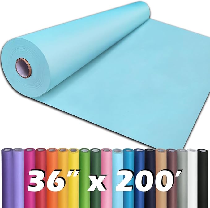 PerkHomy 36" x 2,400" (200') Light Blue Kraft Paper Roll for Craft Bulletin Board Paper Art Table Covering Crafting Gift Wrapping Bouquet Packing Parcel 80GSM 55LB (Light Blue, 36" x 200')