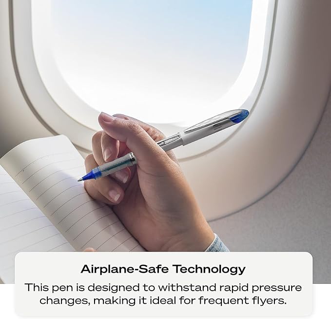 Vision Elite Rollerball Pens, Bold Point (0.8mm), Blue Ink, 3 count, Bundle with Plastic Reusable Pouch