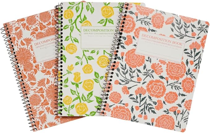 Decomposition 3-Pack Sunny Blossoms College Ruled Spiral Notebook - 9.75 x 7.5 Journal, 160 Lined Pages - 100% Recycled Paper - Notebooks for School Supplies, Home & Office - Made in USA
