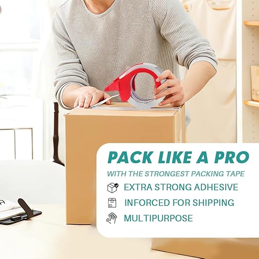 KAMOTA Packing Tape, 36 Rolls Heavy Duty Clear Packaging Tape for Shipping Packaging Moving Sealing, 2 inches Wide, 65 Yards Per Roll, Total 2340 Yards with 4 Dispensers