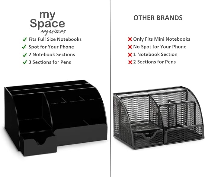 Black Desk Organizer with 9 Compartments - Desktop Office Supplies and Desk Accessories Organizer