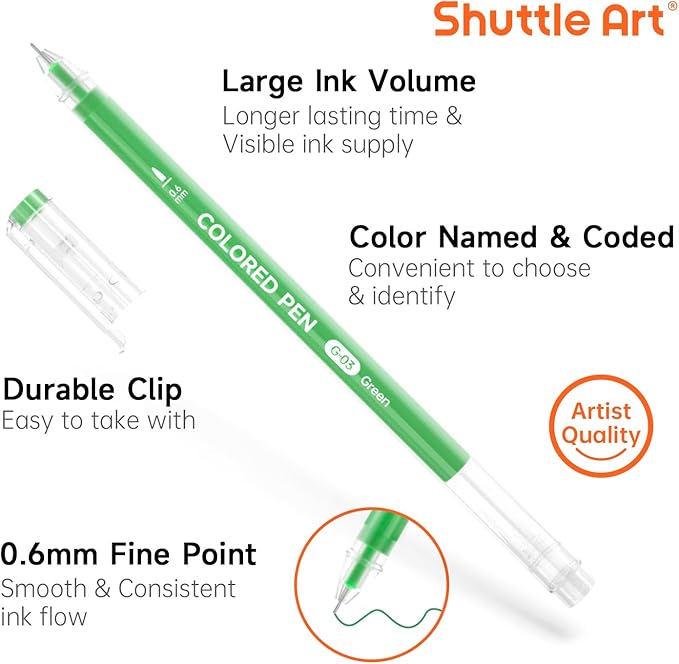 Shuttle Art Colored Pens, 24 Blue & Green Tone Colors Cute Journal Pens 0.6mm Fine Point Colored Gel Pens for Black Paper Adult Coloring Writing Drawing Journaling Note Taking School Office Home