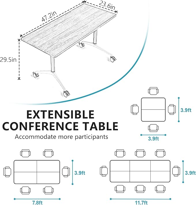 Conference Room Table, Folding Conference Tables,Thicken Grey Tabletop,Flip Top Wooden Seminar Meeting Room Table for Conference Room Offices (6, Walnut, 47.2“)