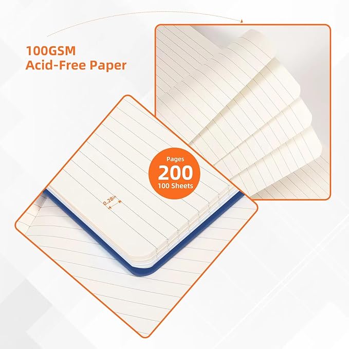 BOSSAND Lined Journal Notebook, A5 Journals for Writing, 200 Pages 100 GSM Thick Classic Ruled Paper, Hardcover, 8.25 inches x 5.75 inches, Navy Blue