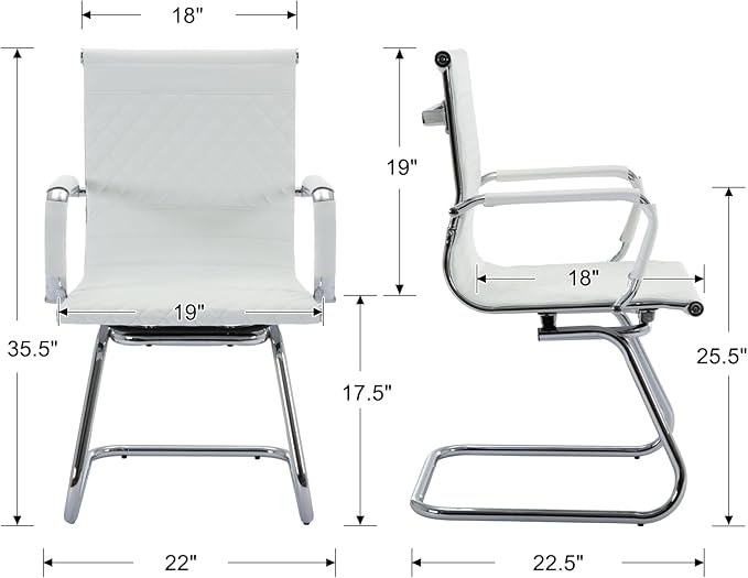 Office Guest Chairs Reception Chairs Waiting Room Chairs Set of 2 Conference Room Chair with Mid Back, Modern PU Leather Desk Chair, White