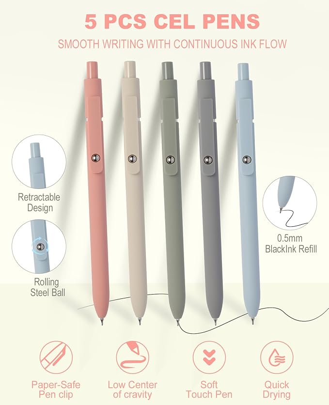 56 PCS Aesthetic School Supplies with Pencil Case, 5 Inspirational Ballpoint Pens, 12 Pastel Highlighters, 5 Black Ink Gel Pens, 6 Mechanical Pencils 0.5-0.7mm Preppy School Supplies Xmas Gift(Green)