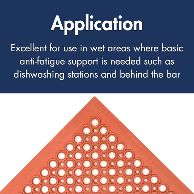 NoTrax 3' x 5' Anti-Fatigue Lightweight Restaurant Rubber Floor Mat with Drainage Holes, Beveled Edges, Non-Slip Mats, Red, T30 Competitor, T30S0035RD
