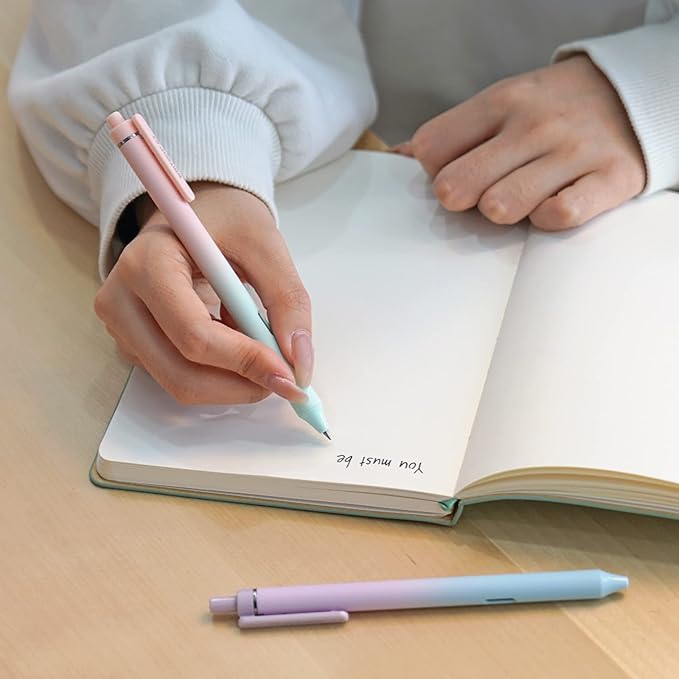 WRITECH Gel Pens Fine Point: 0.5mm Black Ink Retractable 4ct Smooth Writing No Bleed with Aesthetic Gradient Color Pen Barrel for Journaling Note Taking Sketching