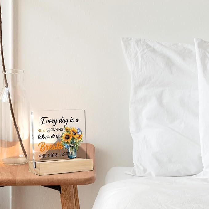 Inspirational Gifts for Women Men Sunflower Home Decor Positive Quotes Classroom Office Desk Decorative Signs Plaques 4 x 4 Inches acrylic