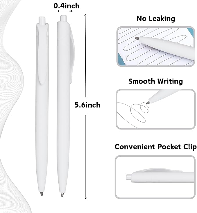 BallPoint Pens, 100 Pack (BLACK Ink),Bulk Pens, White Barrel,Click Pens for Office Home and School, Retractable Ballpoint Pens, Medium Point, 1.00MM (White)