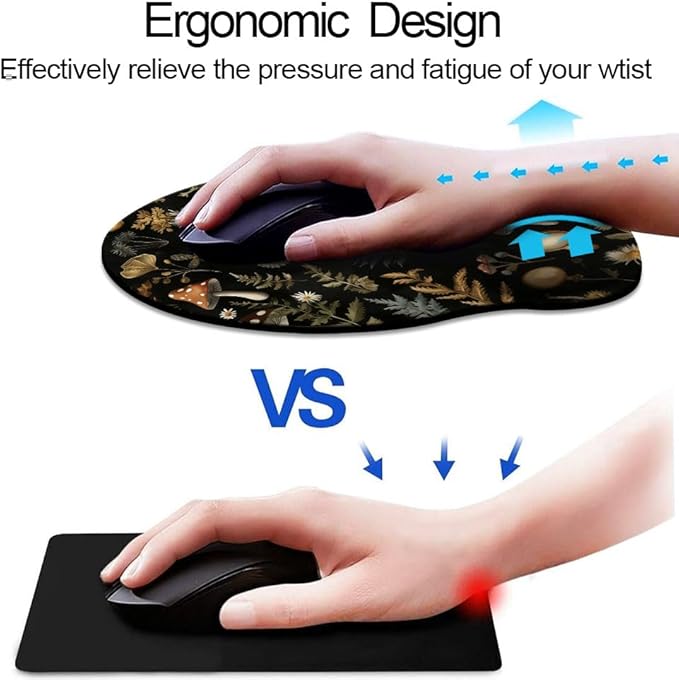 Ergonomic Mouse Pad with Wrist Support,Mouse Pad with Wrist Rest,Relieve Wrist Pain Mousepad Non-Slip Rubber Base,Mouse Pads for Desk,Computers,Laptop,Office,Home,Accessories Plant Mushroom