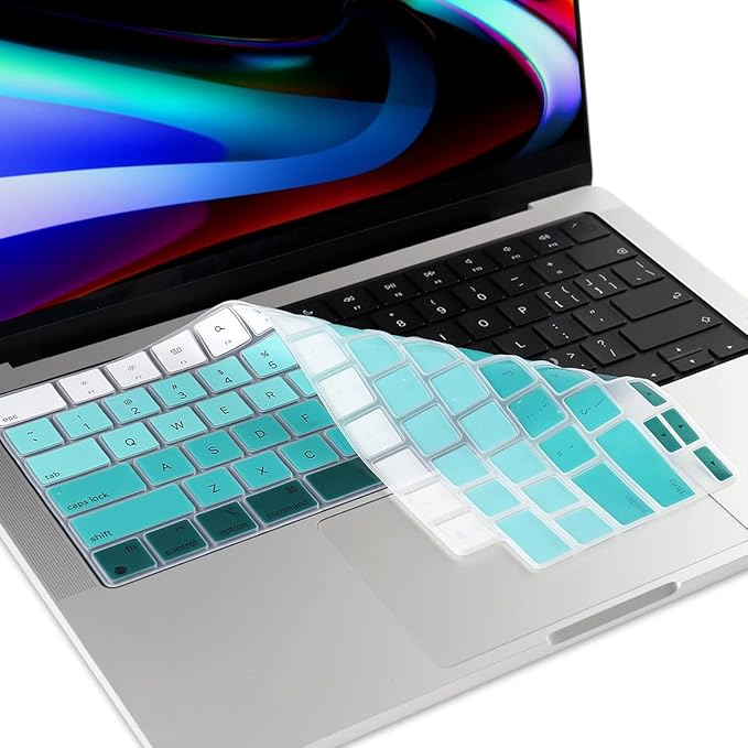 Batianda Premium Gradient Color Keyboard Cover for New MacBook Pro 14'' Pro 16'' 2024 2023 M4 M3 M2 M1 Pro/Max Chip & New MacBook Air 13 15 inch Soft-Touch Silicone Protective Skin,White to Green