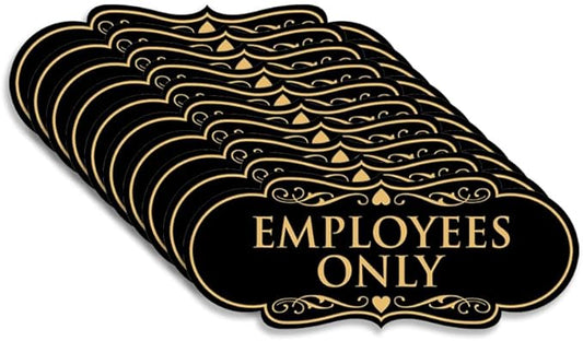 Designer EMPLOYEES ONLY Sign | Easy Installation | Office or Business Signs | Workplace Safety - Black/Gold - Small (10 Pack)
