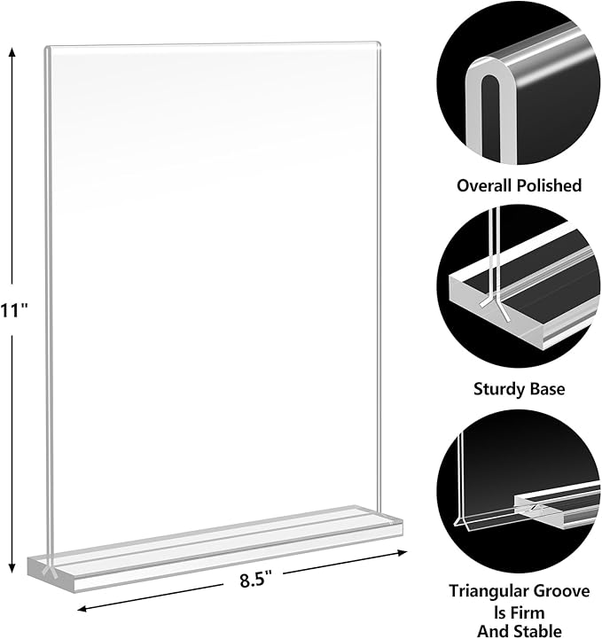 Acrylic Sign Holder 8.5 x 11, Double Sided Sign Holder Stand, Plastic 10 Pack Table Paper Stand, Vertical Menu Flyer Stand, T Shape Table Flyer Holder